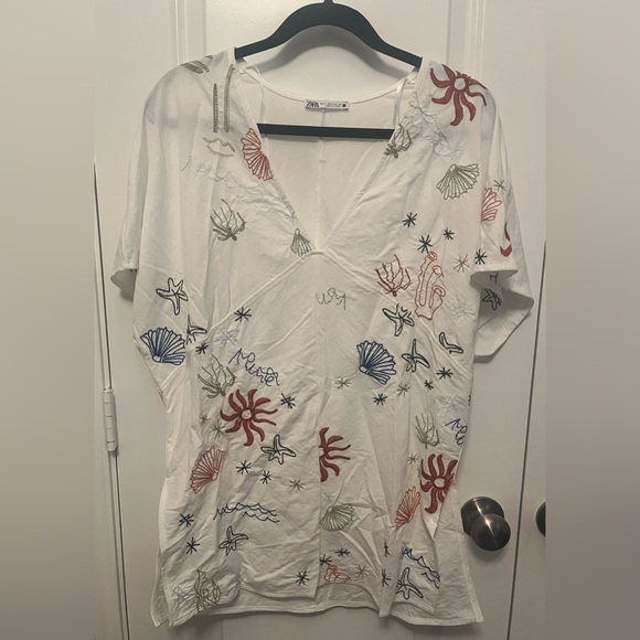 Zara White Embroidered Seashell Tunic - Picture 2 of 3
